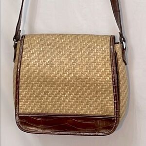 Vintage Liz Claiborne Faux Straw Stylish Tan and Brown Shoulder Bag